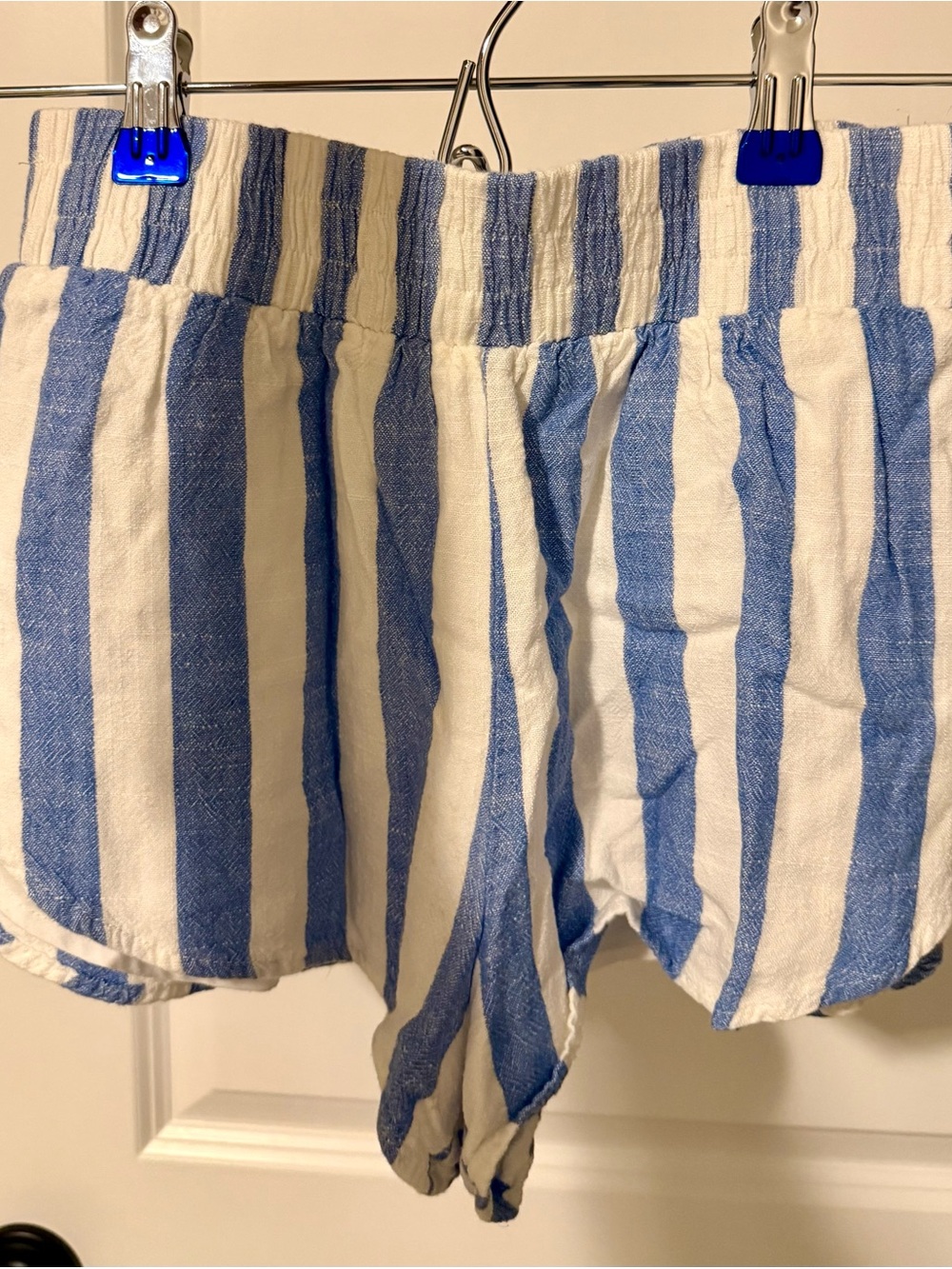 Forever 21 Blue & White Vertical Stripe High-Waist Shorts